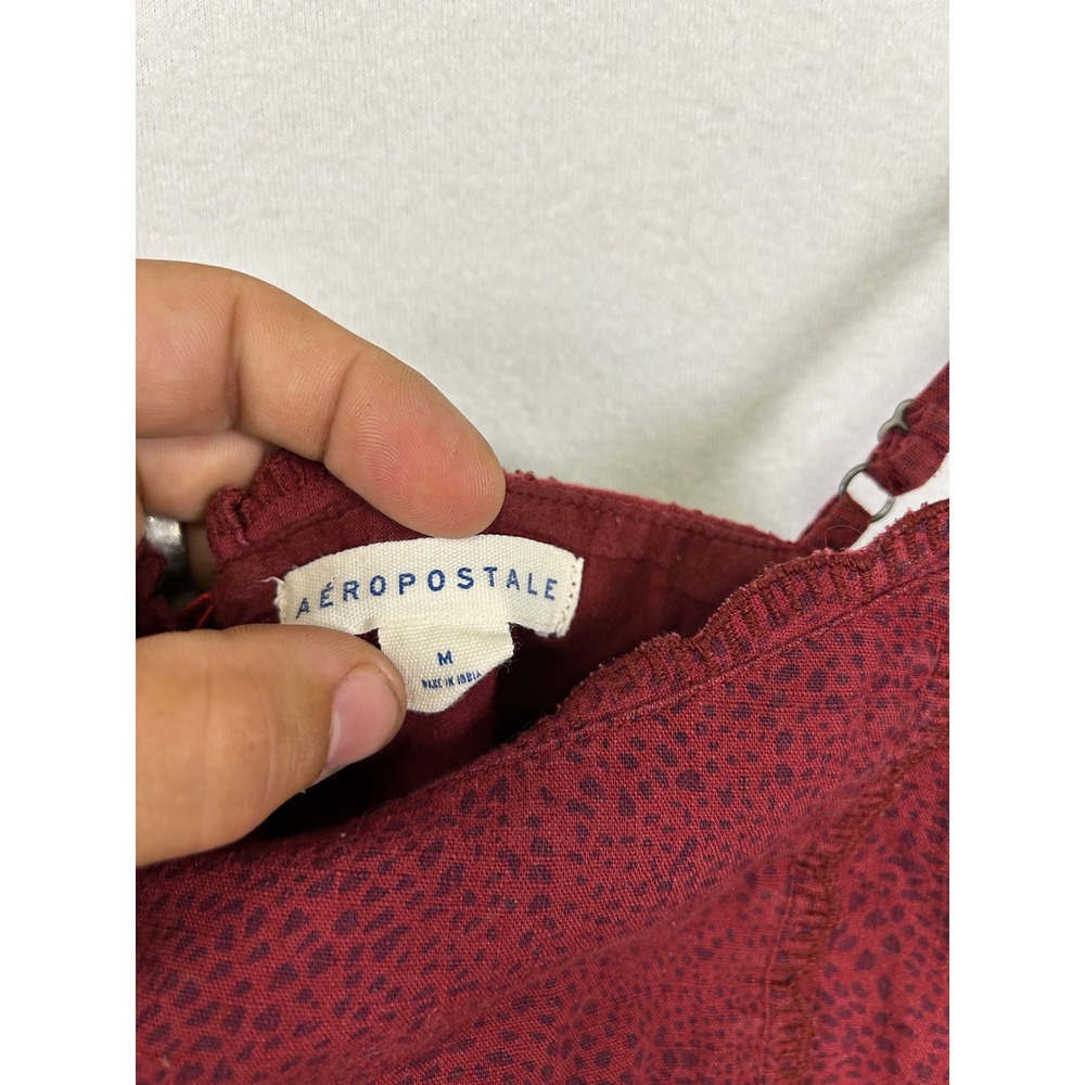 Boho Cottagecore Aeropostale Womens Medium Burgundy Tiered Babydoll Cotton Dress - Picture 3 of 9